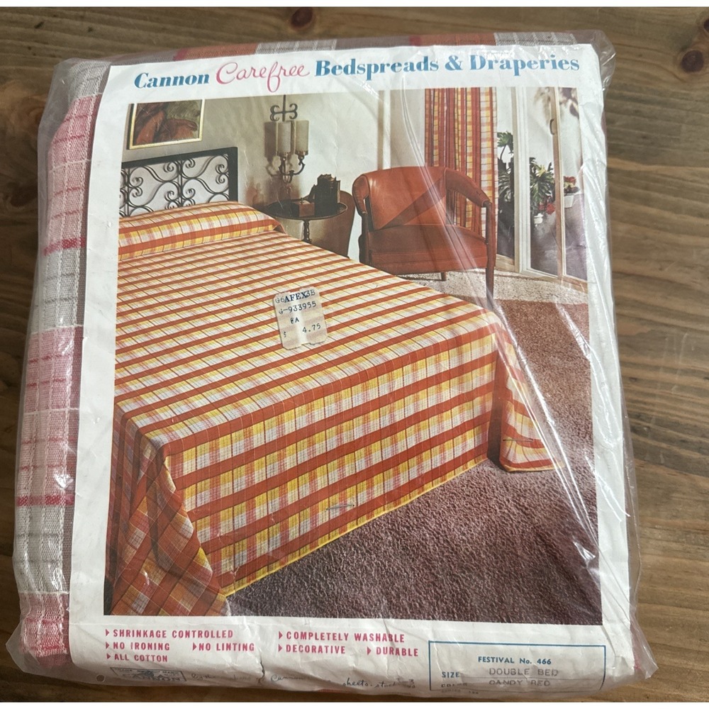NWT VINTAGE CANNON ALL COTTON BEDSPREAD Double Candy Red Plaid MCM Carefree